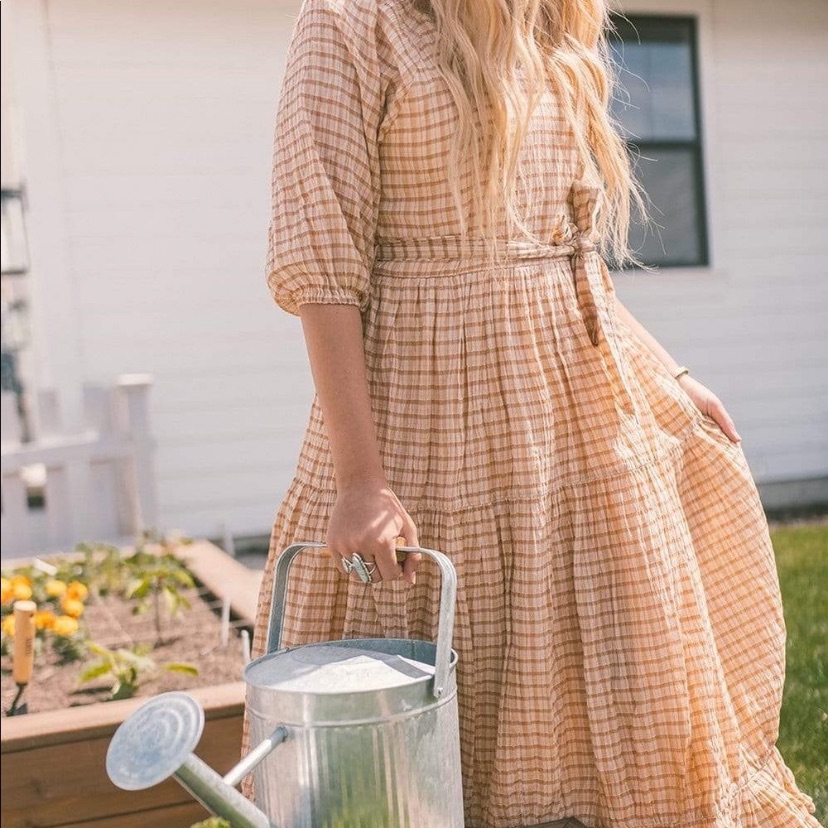 Yellow Plaid Tiered Midi Dress